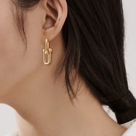 NEW GOLD HARDWARE LINK EARRINGS MEDIUM STYLE - Picture 3 of 7